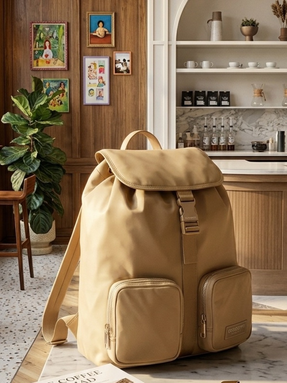 Burberry Unisex large nylon Waterproof logo Tan Backpack NEW Small